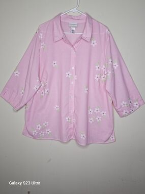 Alfred Dunner Pink Floral Button-Down Shirt